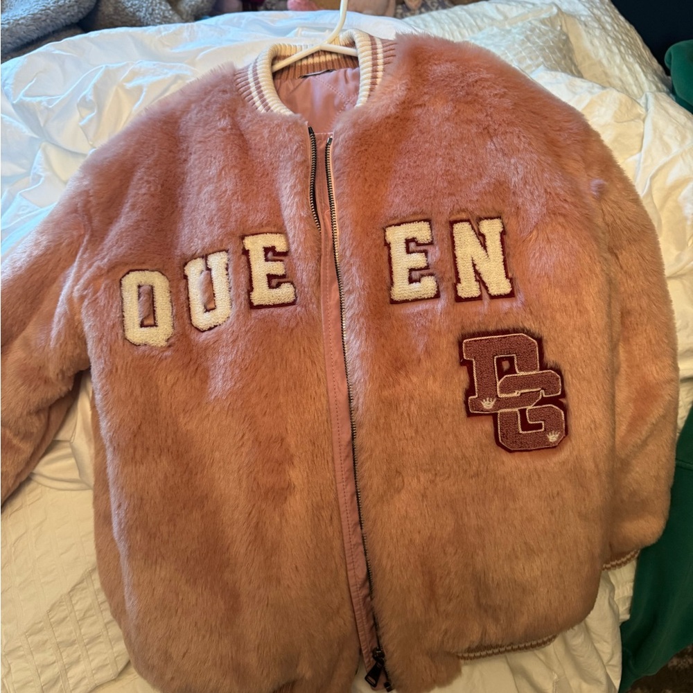 Dolce & Gabbana Pink and Cream Faux Fur Jacket